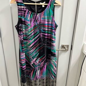 Dana Buchman Black and Pink Abstract Midi Dress